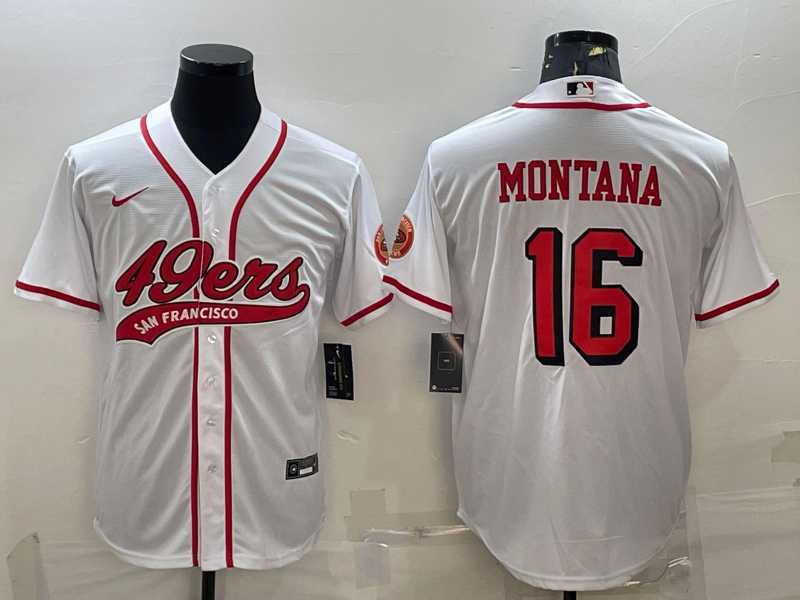 Men%27s San Francisco 49ers #16 Joe Montana New White With Patch Cool Base Stitched Baseball Jersey